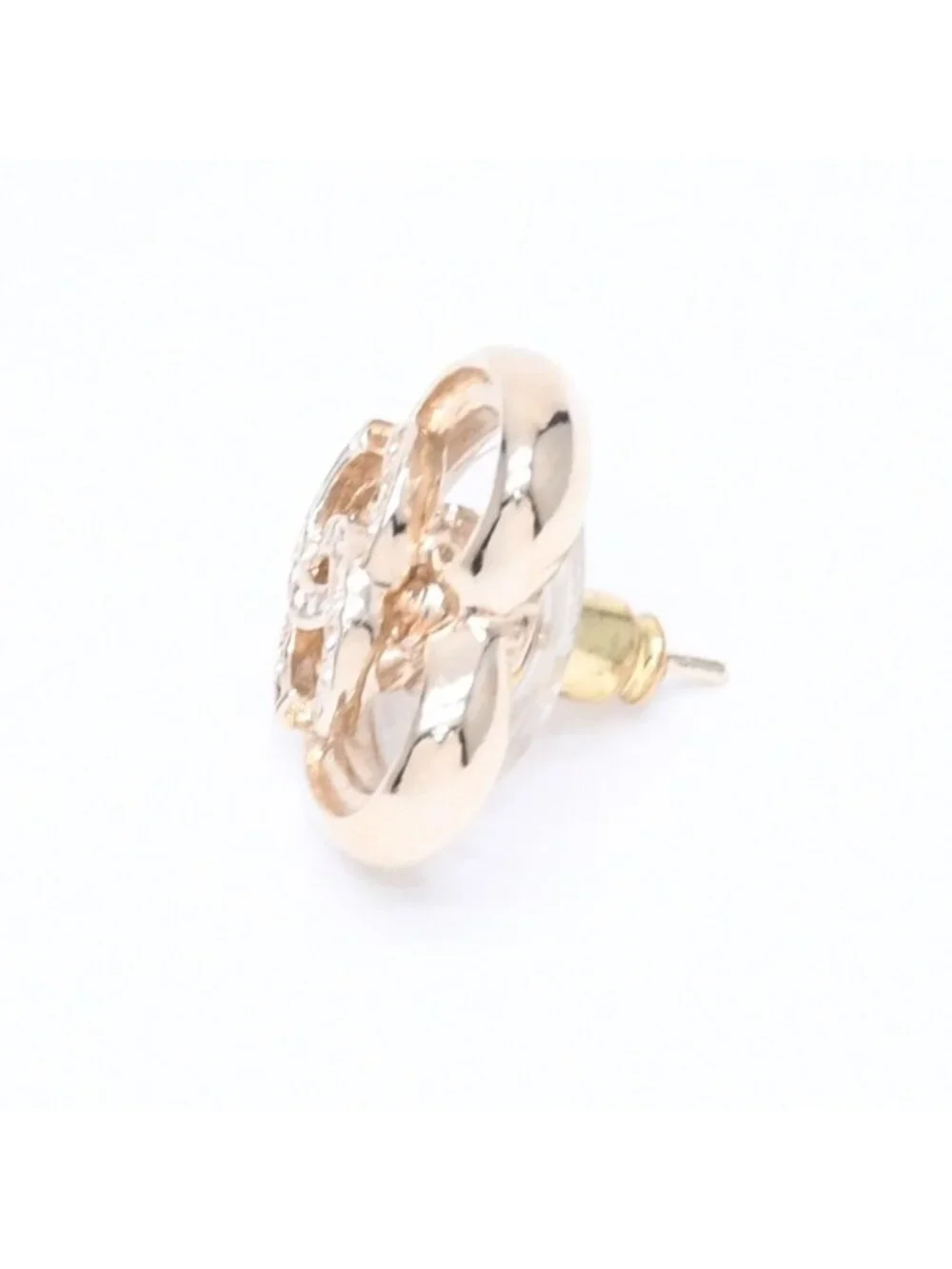 Chanel Earrings Heart CC Logo 23 Rhinestone Gold